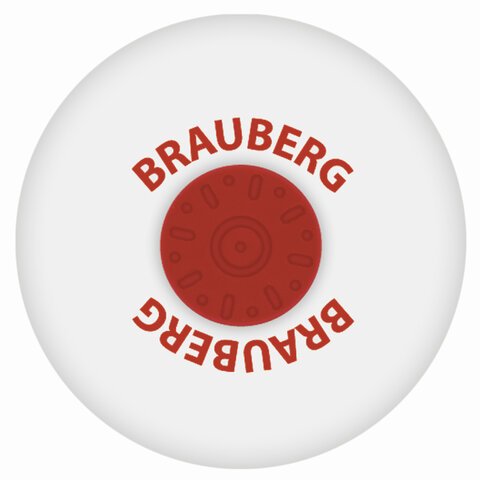 Резинка стирательная BRAUBERG, круглая, пластиковый держатель, диаметр 30 мм, белая, в упаковке с подвесом