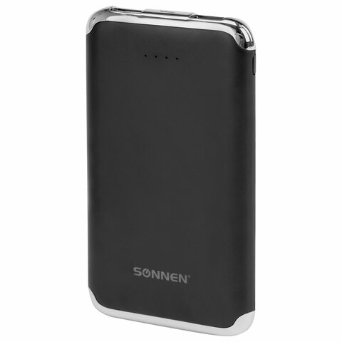 Аккумулятор внешний 6000 mAh SONNEN POWERBANK K611, 2 USB, литий-полимерный, черный