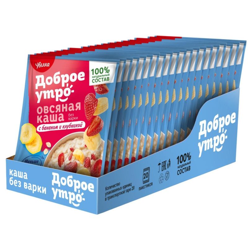 превью Каша Увелка овсяная б/п с бананом и клубникой 40гх20шт/уп