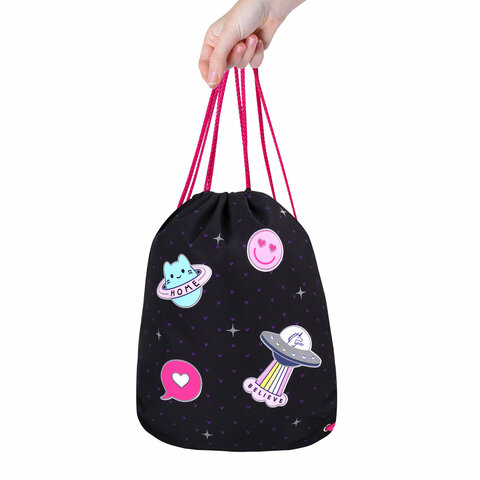 Мешок для обуви BRAUBERG PREMIUM, карман, подкладка, светоотражайка, 43×33 см, Space sweets