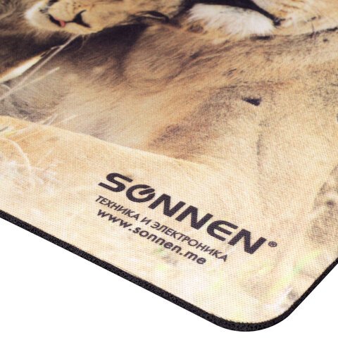 Коврик для мыши SONNEN «LIONS», резина + ткань, 220×180х3 мм