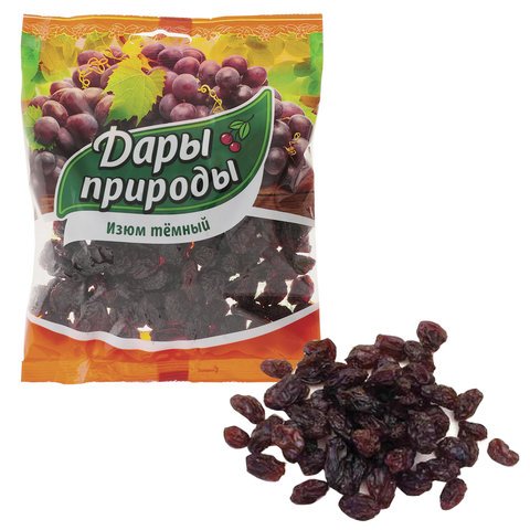 Изюм ДАРЫ ПРИРОДЫ темный без косточек, 150 г, пакет