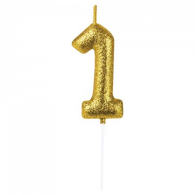 Свеча-цифра для торта «1» золотая с глиттером, 6 см, ЗОЛОТАЯ СКАЗКА, на шпажке, в блистере