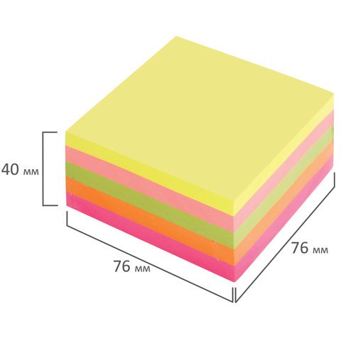 Блок самоклеящийся (стикер), BRAUBERG, НЕОНОВЫЙ, 76×76 мм, 400 л., 5 цветов