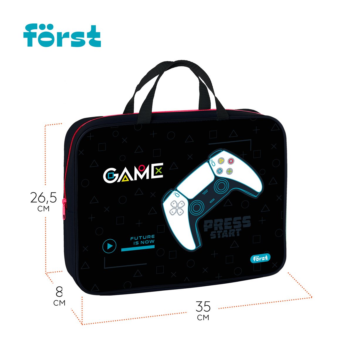 Папка текстильная с ручками 1 отделение, А4 Först «Game», 350×265×80мм, текстиль, на молнии