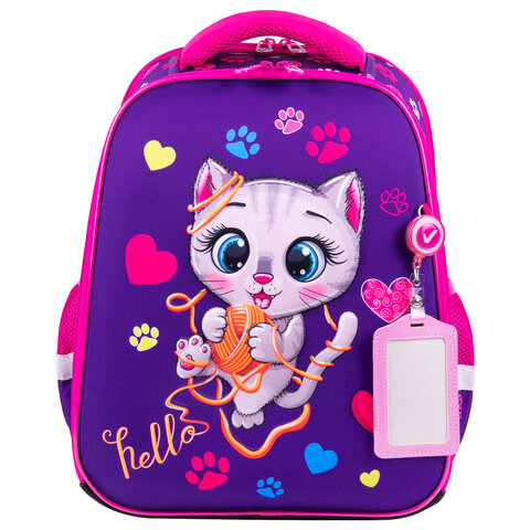 Ранец BRAUBERG FIT, 2 отделения, «Playing kitty», 3D-панель, 38×27х14 см