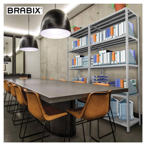 Стеллаж металлический BRABIX «MS Plus-200/30-5», 2000×1000×300 мм, 5 полок, регулируемые опоры, 291108