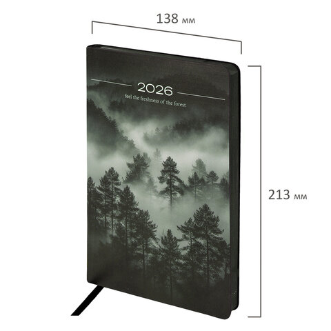 Ежедневник датированный 2026 А5 138×213 мм, BRAUBERG «Vista», под кожу, гибкий, «Mist»