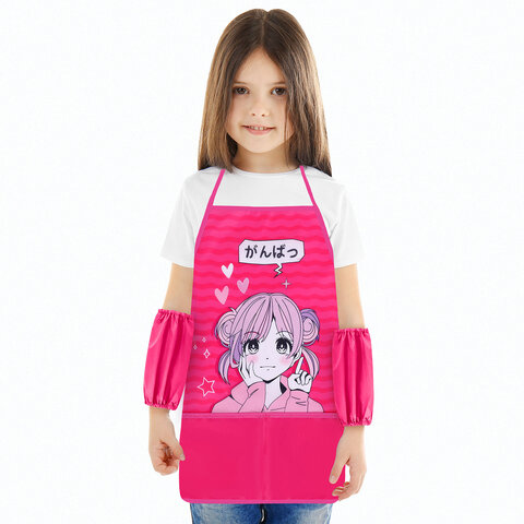 Набор для уроков труда BRAUBERG KIDS, клеенка ПВХ, накидка фартук с нарукавниками, «Anime style»