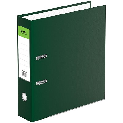 Папка-регистратор СТАММ «Эксперт», 80мм, бумвинил, с карм. на корешке, нижний метал. кант, зеленая