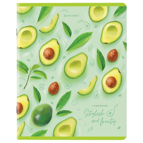Тетради КОМПЛЕКТ 5 шт., А5, 96 л., BRAUBERG, скоба, клетка, глянцевый лак, «Авокадо»
