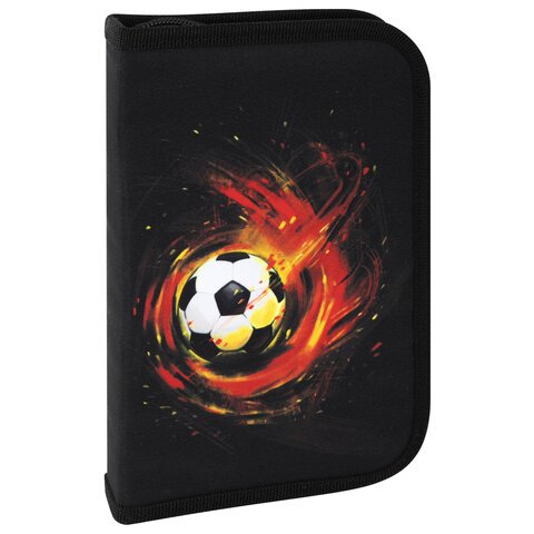 превью Пенал BRAUBERG с наполнением, 1 отделение, 1 откидная планка, 24 предмета, полиэстер, 21×14 см, «Fireball»