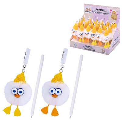 Ручка с пушистой подвеской шариковая FUNSTER (ФАНСТЕР) «FLUFFY DUCK», СИНЯЯ, ассорти, пишущий узел 0.7 мм