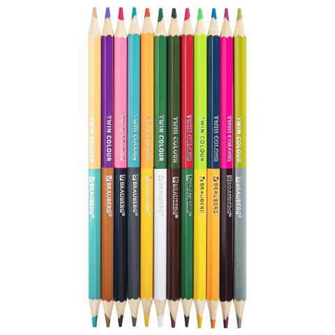 Карандаши цветные мягкие двусторонние BRAUBERG PREMIUM TWIN COLOUR12 штук24 цвета181874