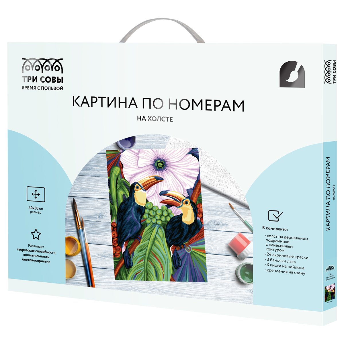 Картина по номерам на холсте ТРИ СОВЫ «Туканы», 40×50, с акриловыми красками и кистями