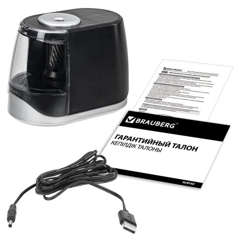 Точилка электрическая BRAUBERG ONE фреза с автостопом, 4 батарейки AA/USB (под адаптер)