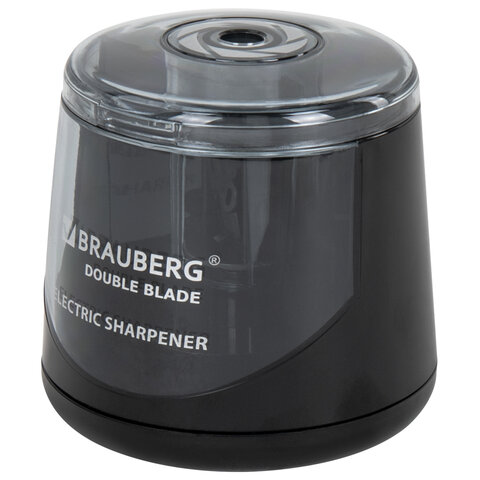 Точилка электрическая BRAUBERG DOUBLE BLADE BLACK, двойное лезвие, питание от 2 батареек АА