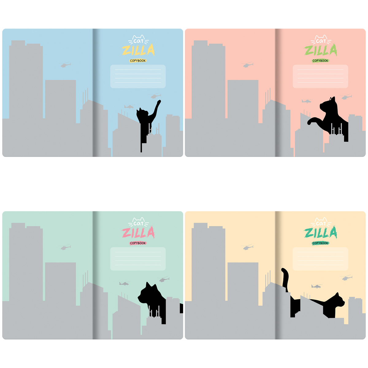Тетрадь 40л., А5, клетка MESHU «CatZilla», матовая ламинация, ЕВРО