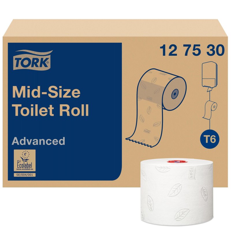 Бумага туалетная в рулонах Tork Mid-size Advanced 2-слойная 27 рулонов по 100 метров (артикул производителя 127530)