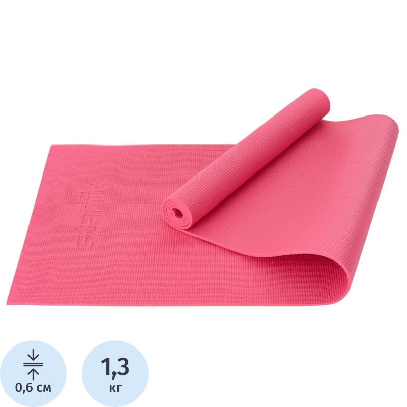Коврик для йоги STARFIT FM-101 PVC, 0.6 см, 183×61см, розов, ЦБ-00001687