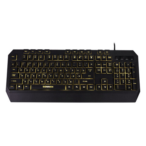 Клавиатура проводная игровая SONNEN KB-7700, USB, 104 клавиши + 10 программируемых клавиш, 3 режима подсветки, черная