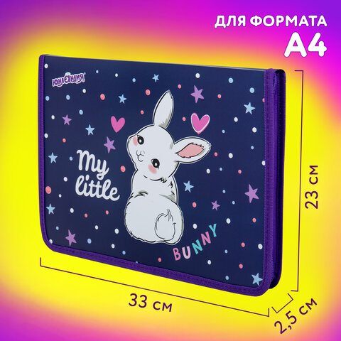 Папка для труда на молнии ЮНЛАНДИЯ А4, 1 отделение, откидная планка, органайзер, «Fluffy tail»