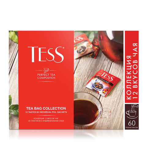 Чай TESS (Тесс), НАБОР 60 пакетиков (12 видов по 5 шт), 103 г, картонная коробка