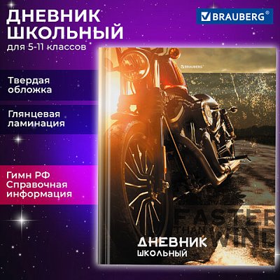 Дневник 5-11 класс 48 л., твердый, BRAUBERG, глянцевая ламинация, с подсказом, «Байк»