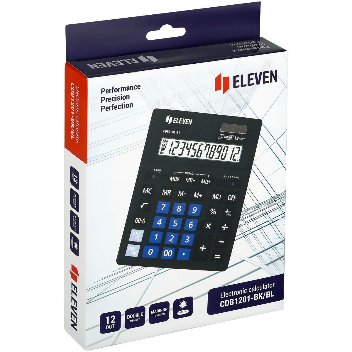 Калькулятор настольный Eleven Business Line CDB1201-BK/BL, 12 разрядов, двойное питание, 155×205×35мм, черный/синий