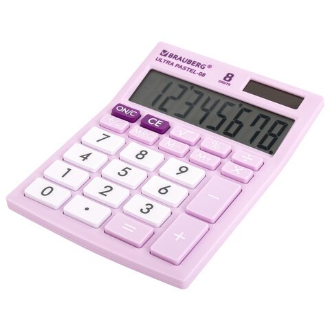 Калькулятор настольный BRAUBERG ULTRA PASTEL-08-PR, КОМПАКТНЫЙ (154×115 мм), 8 разрядов, двойное питание, СИРЕНЕВЫЙ