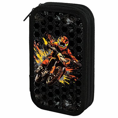 Пенал ЮНЛАНДИЯ, 2 отделения, ламинированный картон, конгрев, 19×11 см, «Fire moto»