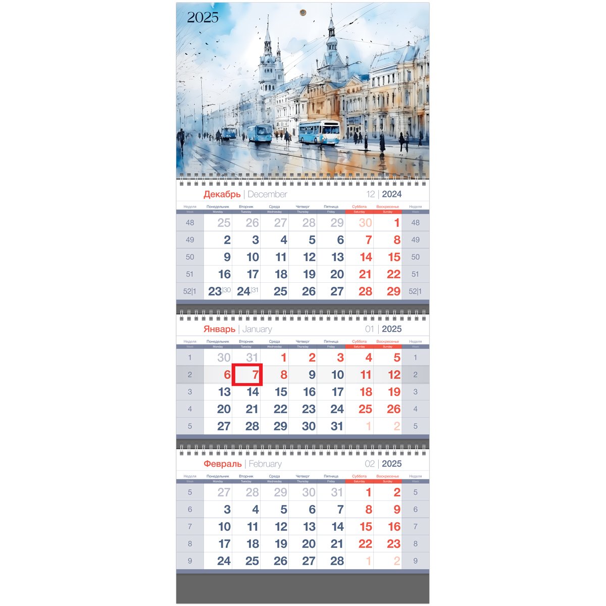 превью Календарь квартальный 3 бл. на 3 гр. BG Standard «Городская тишина», с бегунком, 2025г. 
