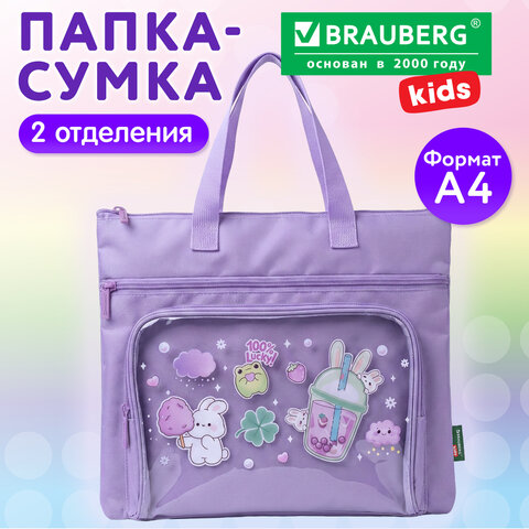 Папка на молнии с ручками BRAUBERG KIDS, ПВХ-карман, 27×35 см, «Ягодный коктейль»