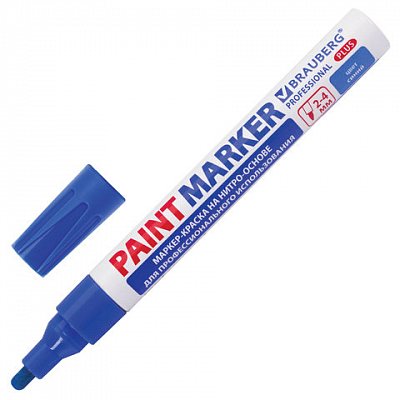 Маркер-краска лаковый (paint marker) 4 мм, СИНИЙ, НИТРО-ОСНОВА, алюминиевый корпус, BRAUBERG PROFESSIONAL PLUS