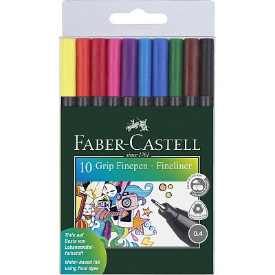 Набор капиллярных ручек Faber-Castell «Grip Finepen» 10цв., 0.4мм, трехгранные, пластик. уп., европ. 