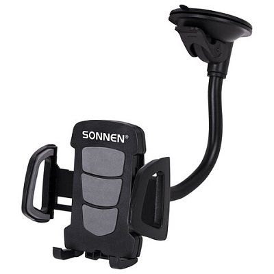 Держатель для телефона в авто на стекло SONNEN, зажим 50-100 мм, вращение 360°