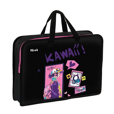 Папка с ручками 1 отделение, А4 Först «Kawaii», 340×245×75мм, пластик, на молнии