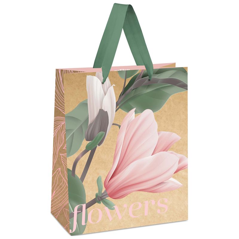 превью Пакет подарочный 26×32×12см MESHU «Flowers», отд. фольгой, крафт