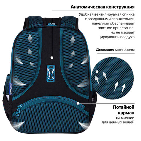 Ранец BRAUBERG FIT, 2 отделения, «Super car», 38×27х14 см