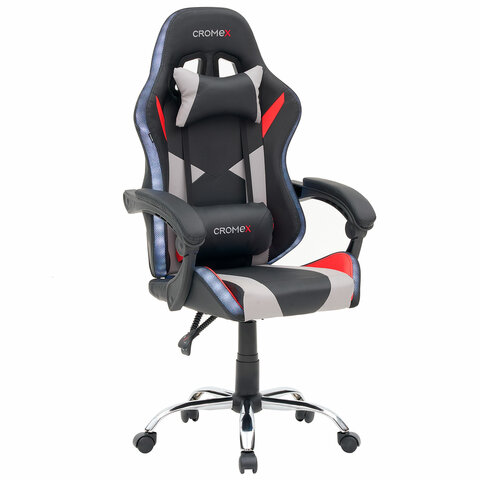 Кресло компьютерное CROMEX «Quantum GM-155 RGB», подсветка, две подушки, экокожа, черное/красное/серое