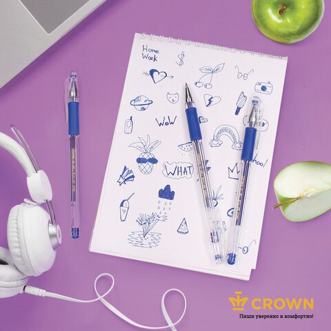Ручка гелевая с грипом CROWN «Hi-Jell Needle Grip», СИНЯЯ, узел 0.7 мм, линия письма 0.5 мм