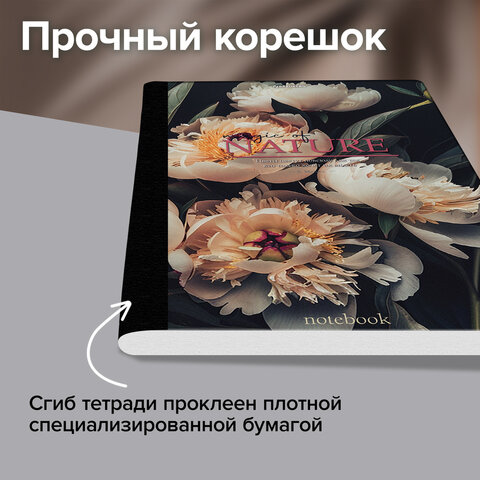 Тетрадь А4 96 л. BRAUBERG, на сшивке с корешком, клетка, обложка картон, «Flowers»