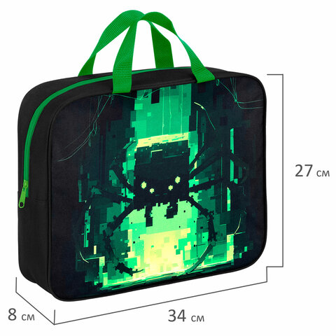 Папка на молнии с ручками BRAUBERG А4, 1 отделение, полиэстер, 80 мм, Digital spider