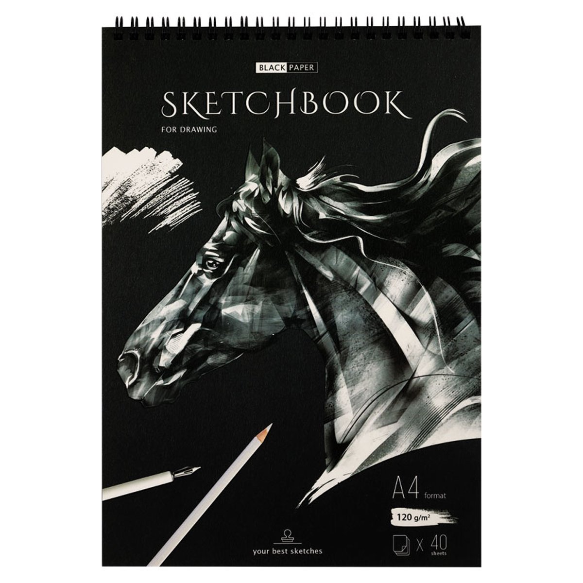 превью Скетчбук 40л., А4 ArtSpace «Black line. Horse», на гребне, 120г/м2, черный блок