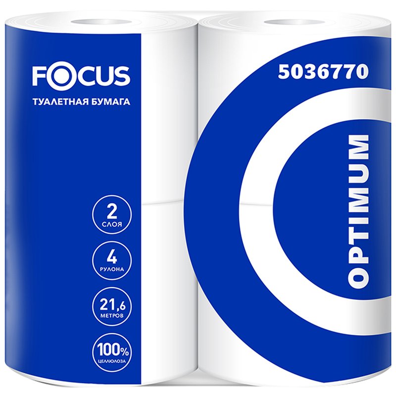 Бумага туалетная Focus Optimum, 2 слойн, мини-рулон, 22 м/рул, 4шт., тиснение, цвет белый
