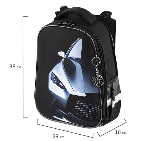 Ранец BRAUBERG PREMIUM, 2 отделения, с брелком, «Fast car», 38×29х16 см