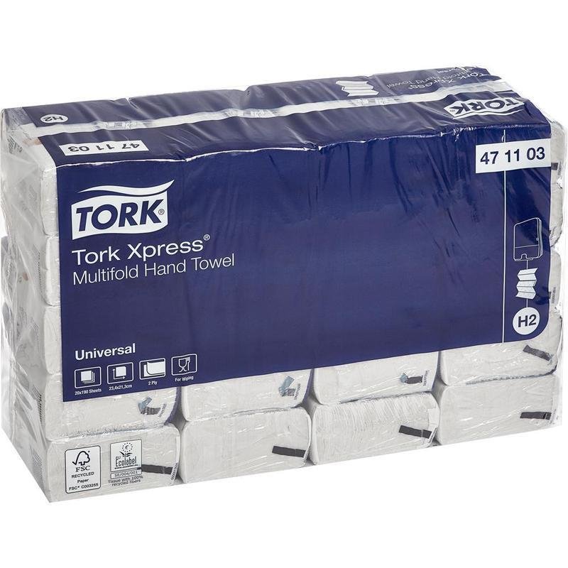 Полотенца бумажные листовые Tork Universal H2 Z-сложения 2-слойные 20 пачек по 190 листов (артикул производителя 471103)
