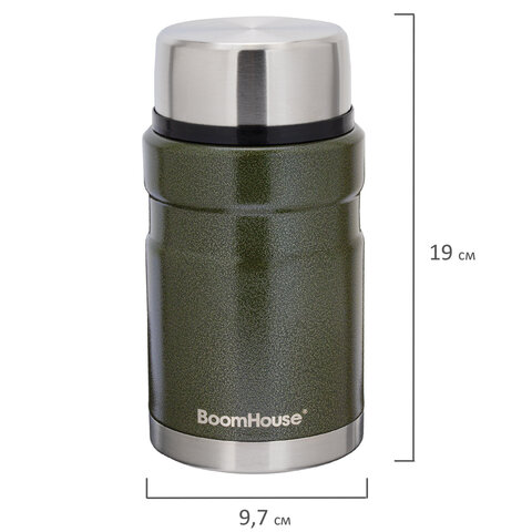 Термос 0.7 л для еды/напитков с широким горлом, BOOMHOUSE (БУМХАУС) RIBBED, нержавеющая сталь SUS304, оливковый