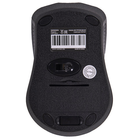 Мышь беспроводная SONNEN V99, USB, 800/1200/1600 dpi, 4 кнопки, оптическая, серая