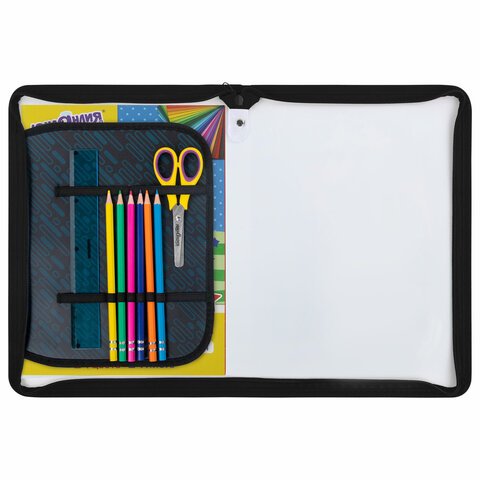 Папка для труда на молнии ЮНЛАНДИЯ А4, 1 отделение, откидная планка, органайзер, «Fire car»